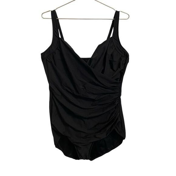 Miraclesuit & Talbots Black One-Piece Wrap Style Swimsuit UPF 50+ Size 22 NWT - Picture 1 of 9